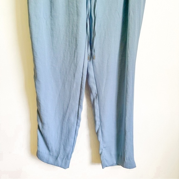 Zara Basic Slate Blue Flowy Elastic Waist Tie Front Trousers Pants sz Medium - Picture 5 of 9